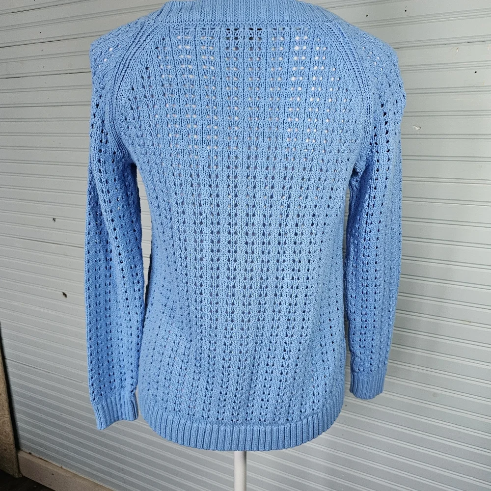 Talbots Sweater Sky‎ Blue Open-Stitch Crewneck Pullover Womens Size SP